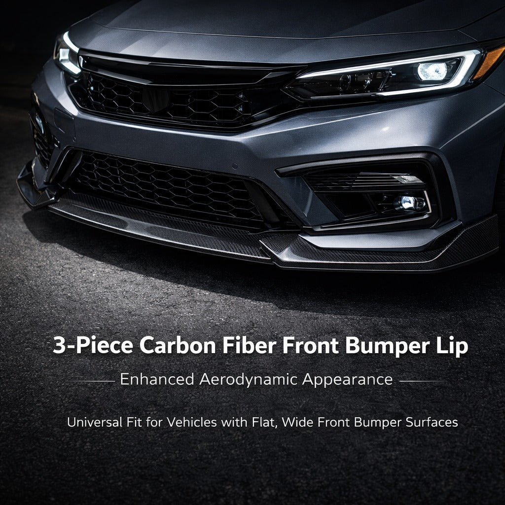 3 PIECE FRONT BUMPER LIP | Side Skirts Gloss Black Aerodynamic Body Kit | Universal Set of 2