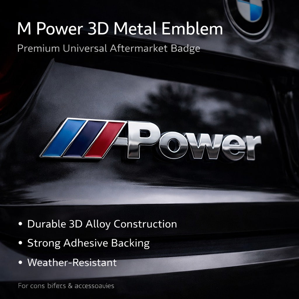 M Power 3D Metal Sticker (Long) | Universal Aftermarket Car Emblem Badge